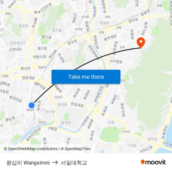 왕십리 Wangsimni to 서일대학교 map