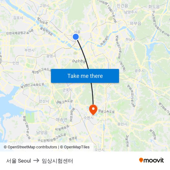 서울 Seoul to 임상시험센터 map