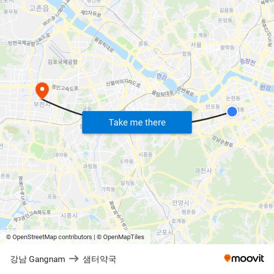 강남 Gangnam to 샘터약국 map