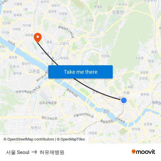 서울 Seoul to 허유재병원 map