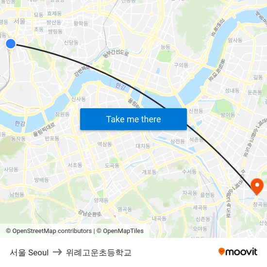 서울 Seoul to 위례고운초등학교 map