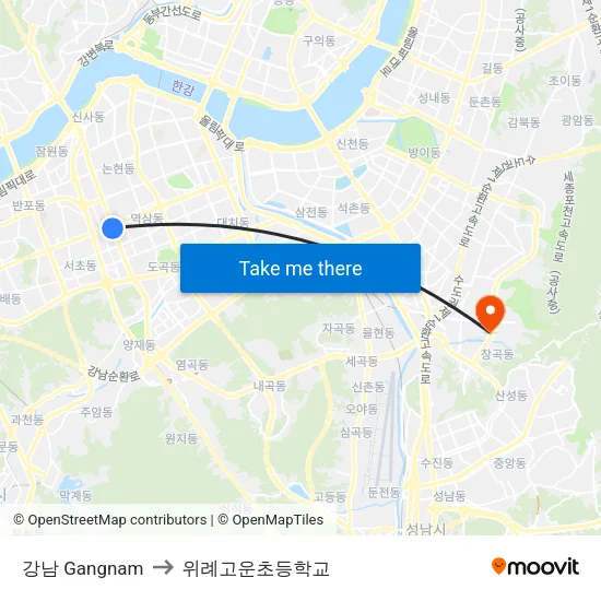 강남 Gangnam to 위례고운초등학교 map