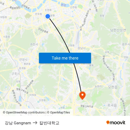 강남 Gangnam to 칼빈대학교 map