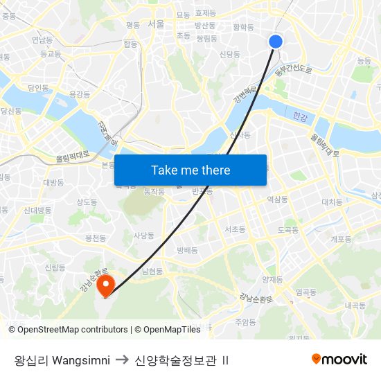 왕십리 Wangsimni to 신양학술정보관 Ⅱ map