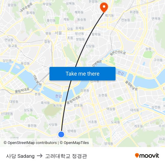 사당 Sadang to 고려대학교 정경관 map