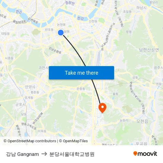 강남 Gangnam to 분당서울대학교병원 map