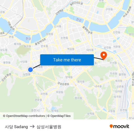 사당 Sadang to 삼성서울병원 map