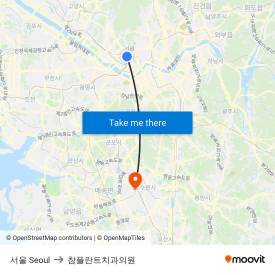 서울 Seoul to 참플란트치과의원 map