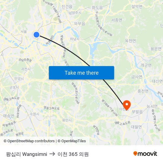 왕십리 Wangsimni to 이천 365 의원 map