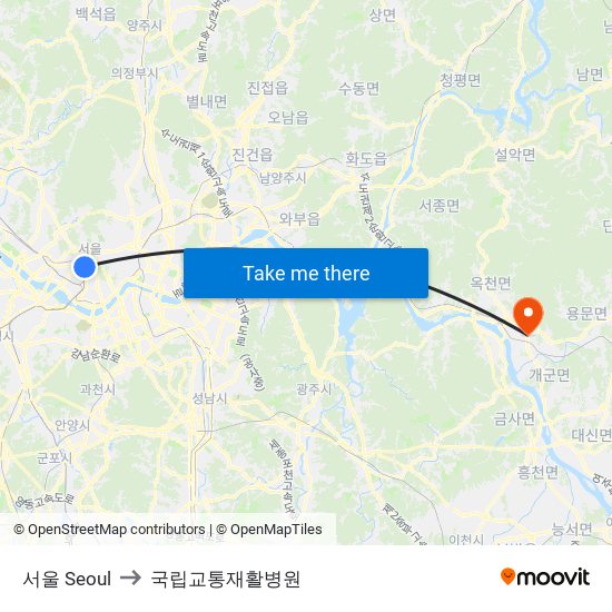 서울 Seoul to 국립교통재활병원 map