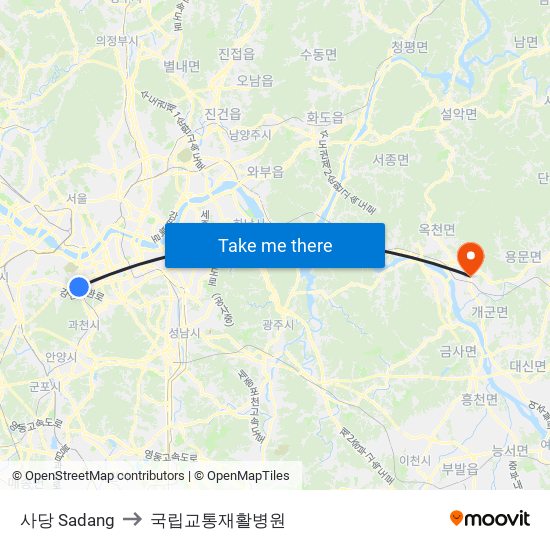 사당 Sadang to 국립교통재활병원 map