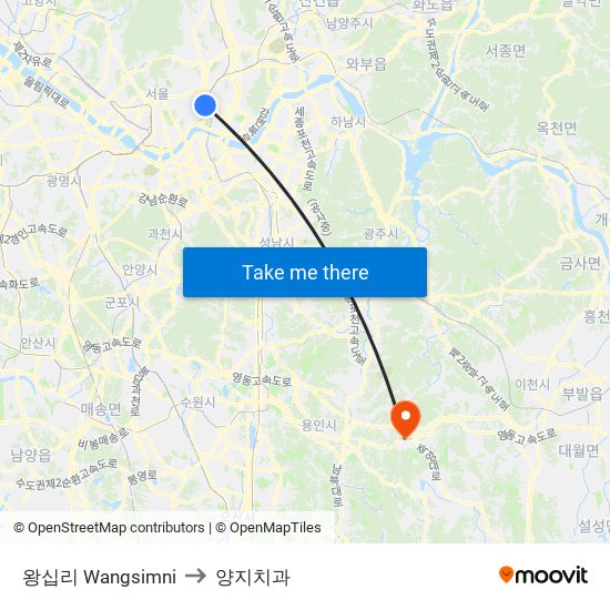 왕십리 Wangsimni to 양지치과 map