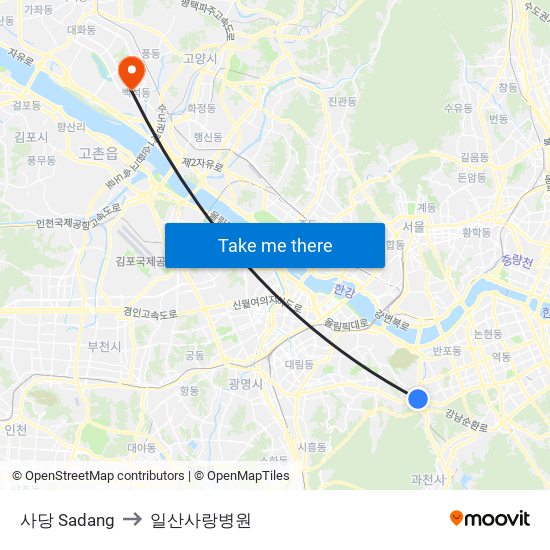 사당 Sadang to 일산사랑병원 map