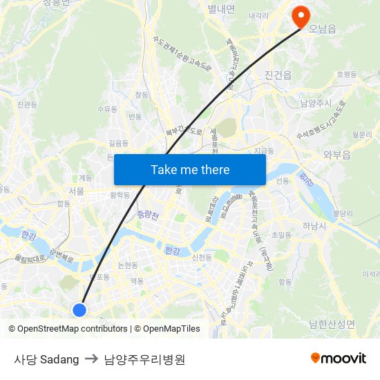 사당 Sadang to 남양주우리병원 map