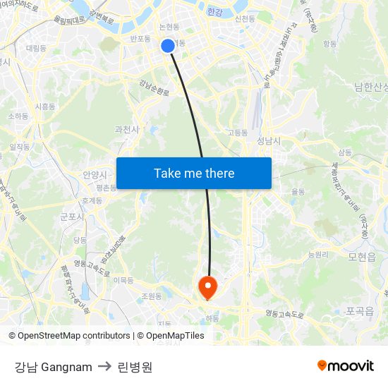 강남 Gangnam to 린병원 map