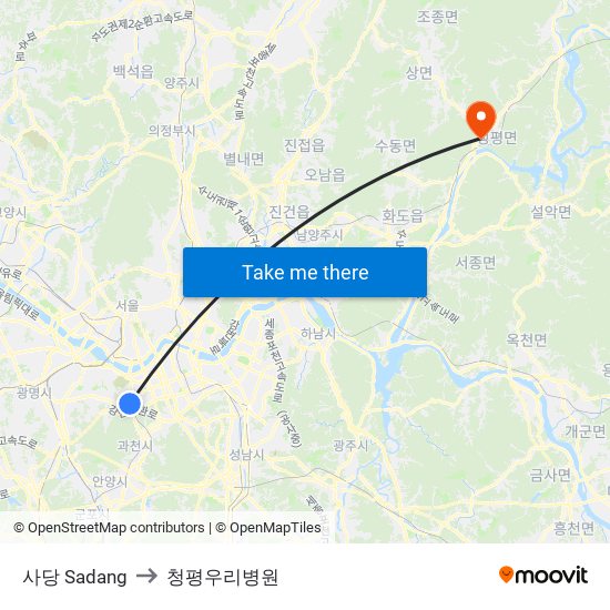 사당 Sadang to 청평우리병원 map