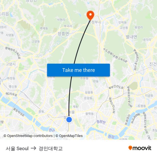 서울 Seoul to 경민대학교 map