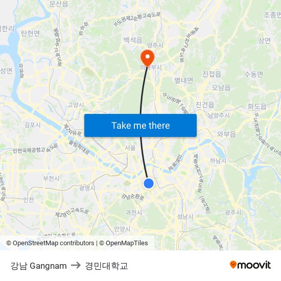 강남 Gangnam to 경민대학교 map