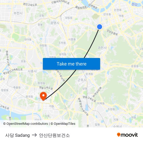 사당 Sadang to 안산단원보건소 map