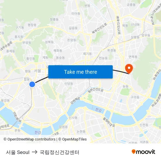 서울 Seoul to 국립정신건강센터 map
