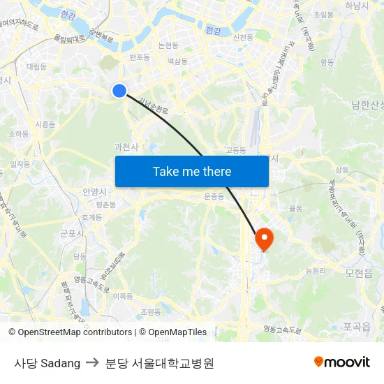 사당 Sadang to 분당 서울대학교병원 map