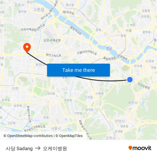 사당 Sadang to 오케이병원 map