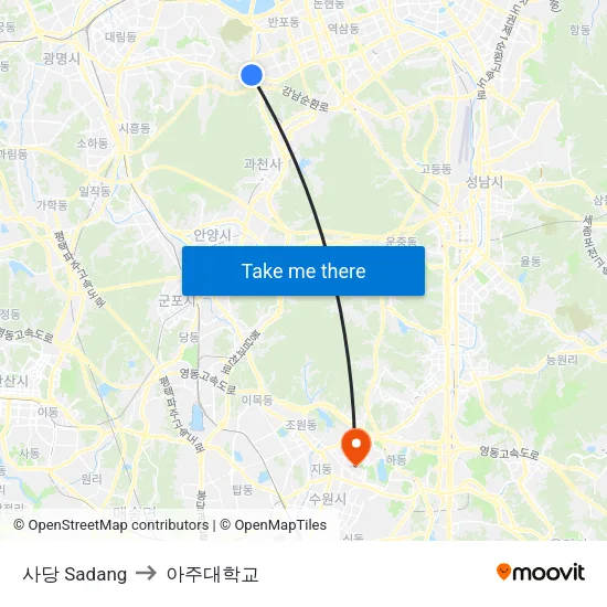 사당 Sadang to 아주대학교 map