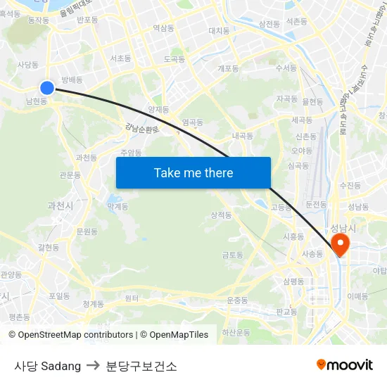 사당 Sadang to 분당구보건소 map