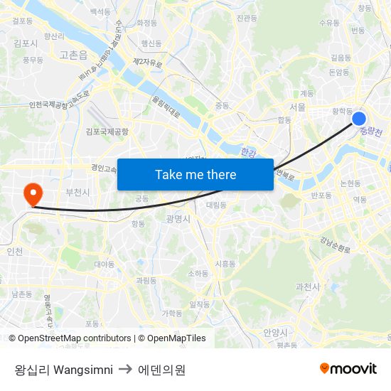 왕십리 Wangsimni to 에덴의원 map