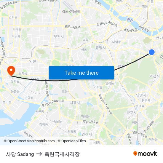 사당 Sadang to 옥련국제사격장 map