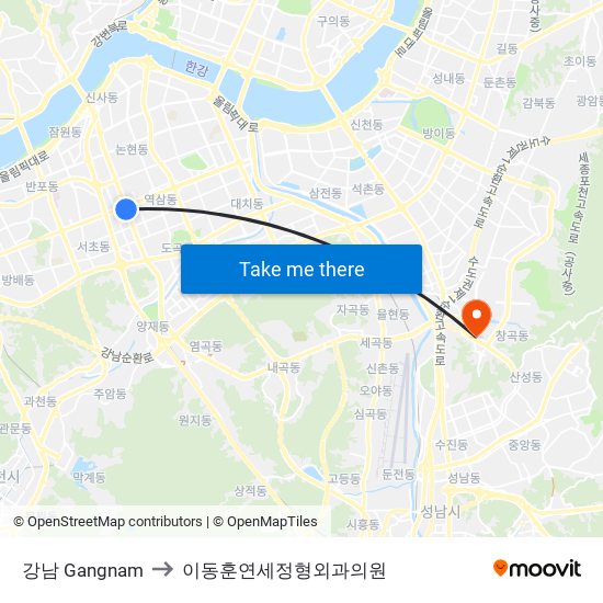 강남 Gangnam to 이동훈연세정형외과의원 map