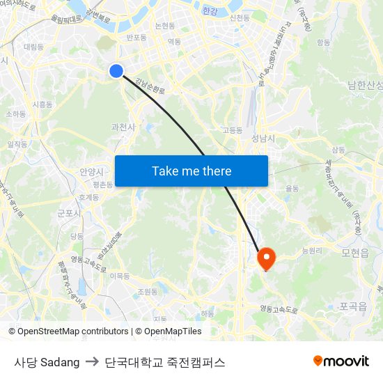 사당 Sadang to 단국대학교 죽전캠퍼스 map