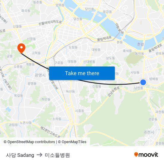 사당 Sadang to 미소들병원 map