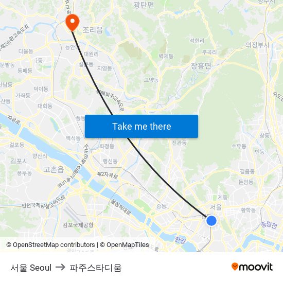 서울 Seoul to 파주스타디움 map