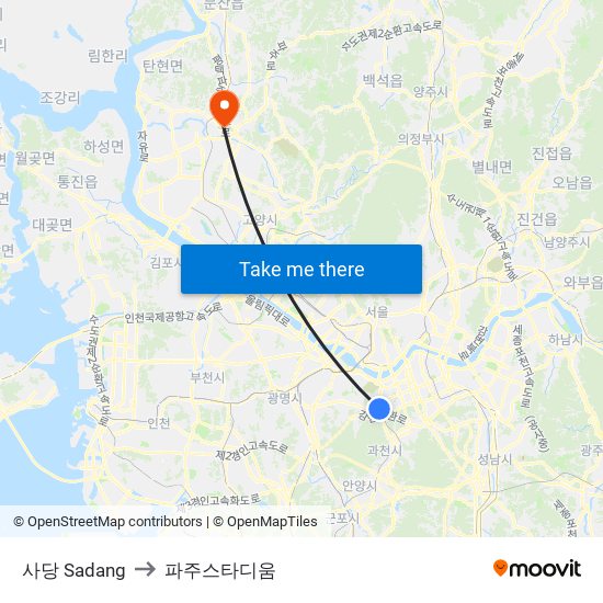 사당 Sadang to 파주스타디움 map