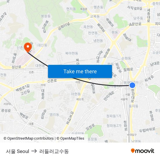 서울 Seoul to 러들러교수동 map