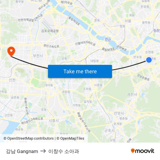 강남 Gangnam to 이창수 소아과 map