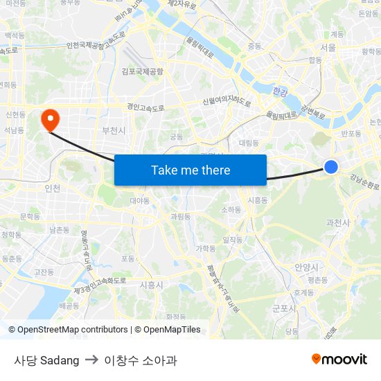 사당 Sadang to 이창수 소아과 map