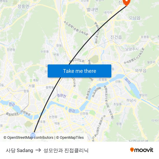 사당 Sadang to 성모안과 진접클리닉 map