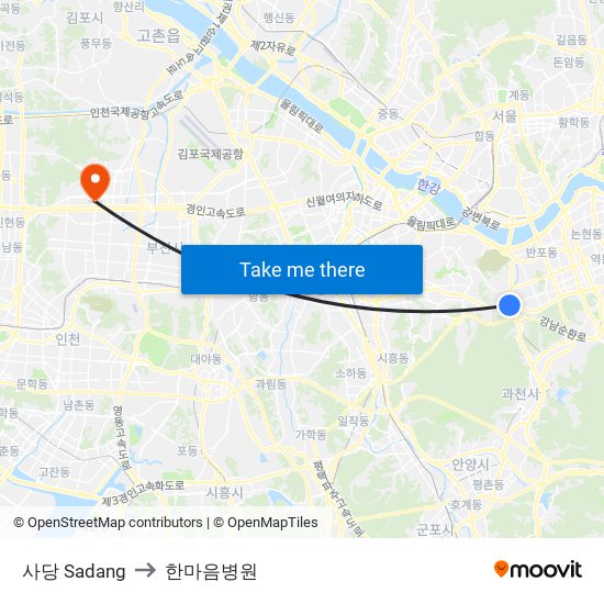 사당 Sadang to 한마음병원 map