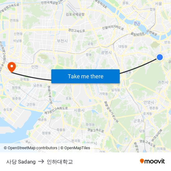 사당 Sadang to 인하대학교 map