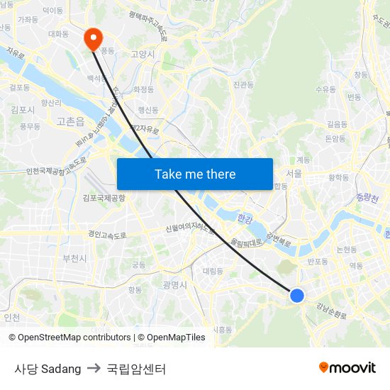 사당 Sadang to 국립암센터 map