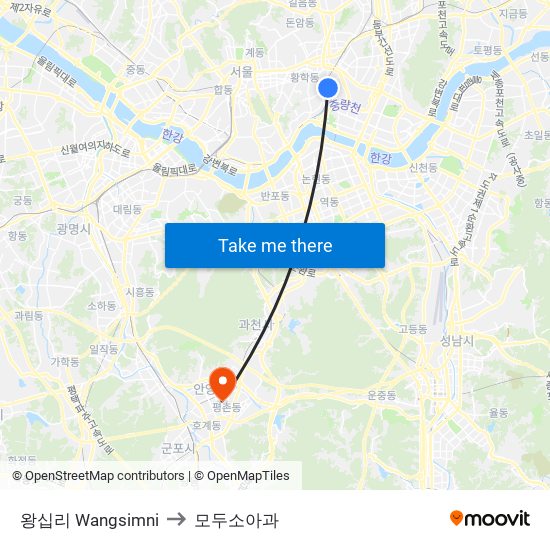 왕십리 Wangsimni to 모두소아과 map