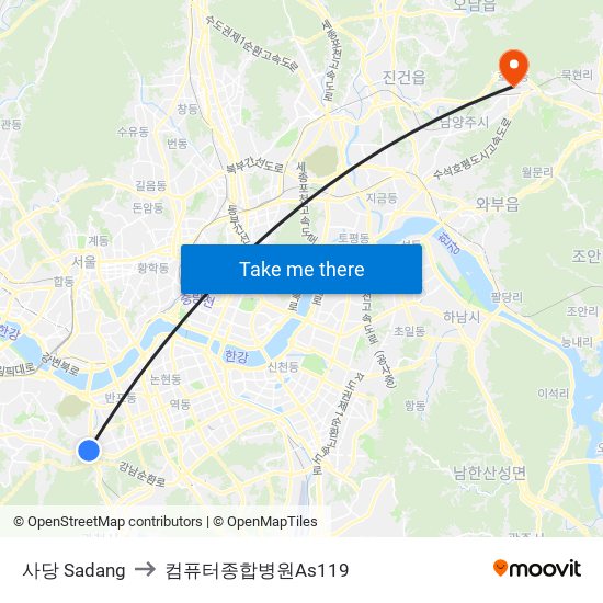 사당 Sadang to 컴퓨터종합병원As119 map