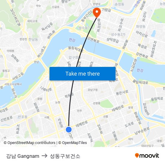 강남 Gangnam to 성동구보건소 map