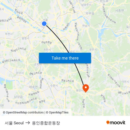 서울 Seoul to 용인종합운동장 map