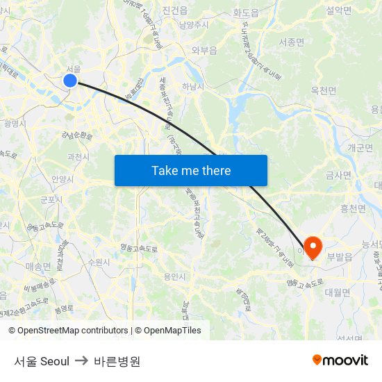 서울 Seoul to 바른병원 map