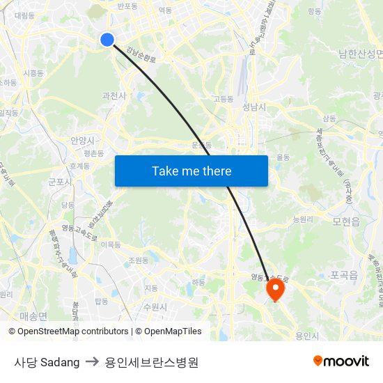 사당 Sadang to 용인세브란스병원 map