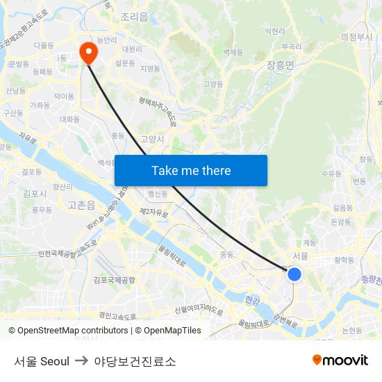 서울 Seoul to 야당보건진료소 map