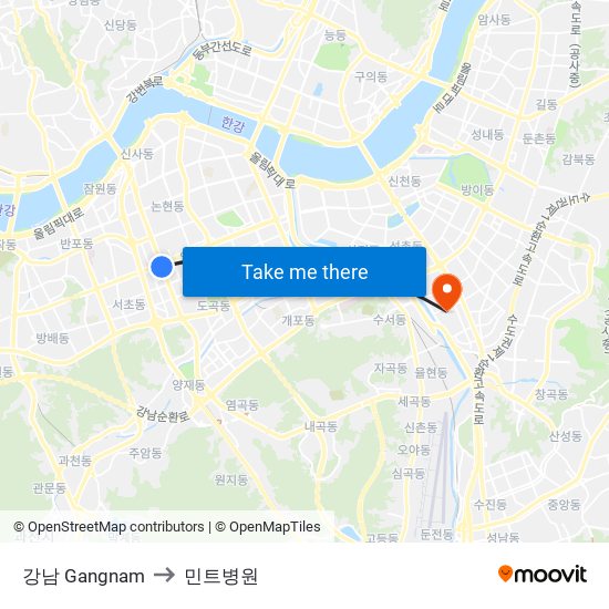 강남 Gangnam to 민트병원 map